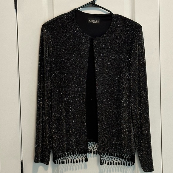 🐧3/$15 or 5/$20 - Fancy Black Shimmery, Metallic Dress Jacket - EUC - Picture 1 of 5